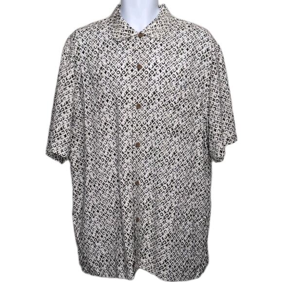 Tommy Bahama Button Up Shirt Mens L Cream Gray Geometric Viscose Short Sleeve - Picture 2 of 14